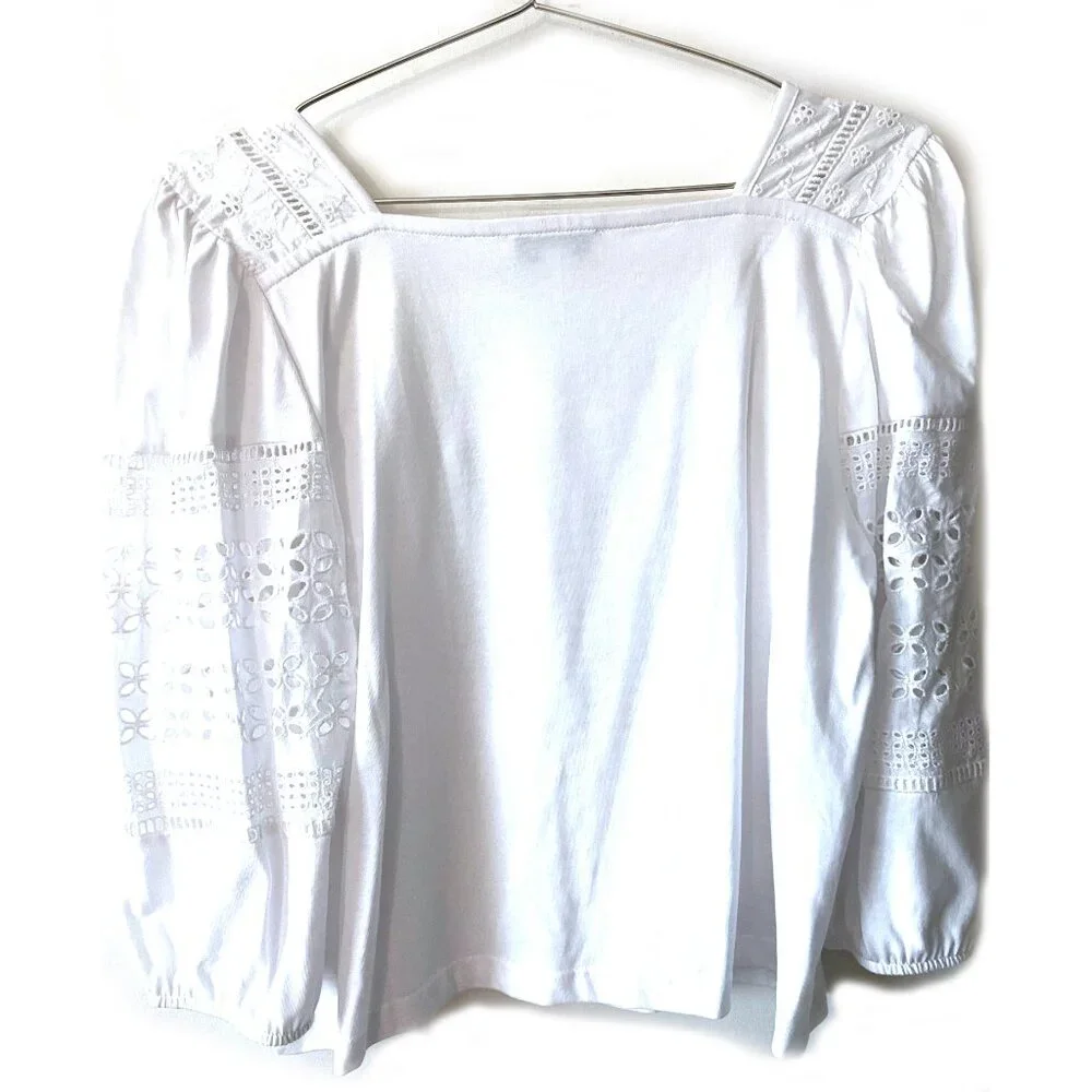 NWOT Calligraphie Women's Mixed Media Square-Neck Cropped Top, White, M